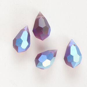 Bead 4pk amethyst matte AB, vintage Preciosa Czech crystal 15x9mm teardrop
