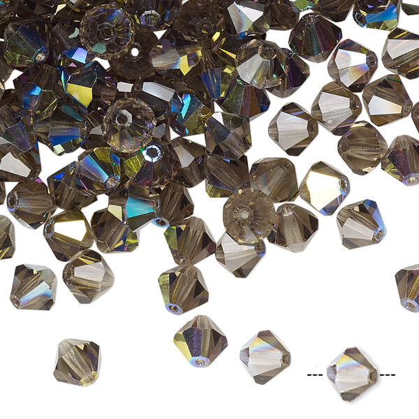 Bead 288pk black diamond AB, Preciosa Czech crystal 6mm bicone image number 0