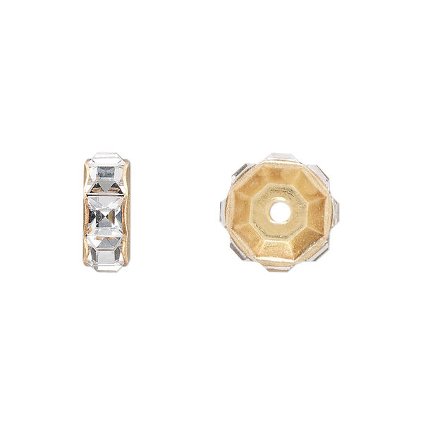 Bead 4pk crystal gold plate, Crystal Passions® 12x5mm rondelle 77812 image number 0