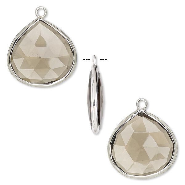 Drop, smoky quartz (heated / irradiated) and sterling silver, 20mm double-sided faceted teardrop. Sold per pkg of 2. image number 0