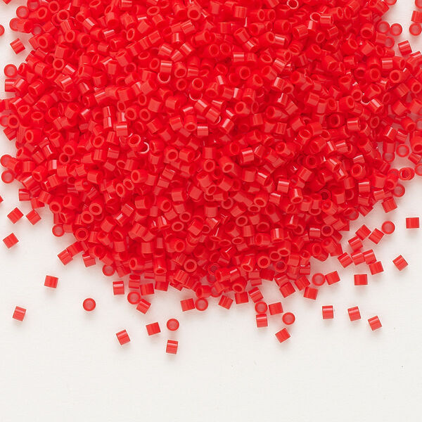 Seed bead, Delica®, glass, pkg/7.5g, #15 round, opaque vermillion red (DBS-0727). image number 0