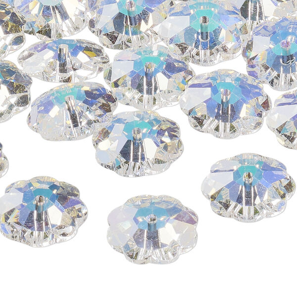 Bead 12pk crystal AB, Preciosa Czech crystal 14x5mm loch flower image number 0