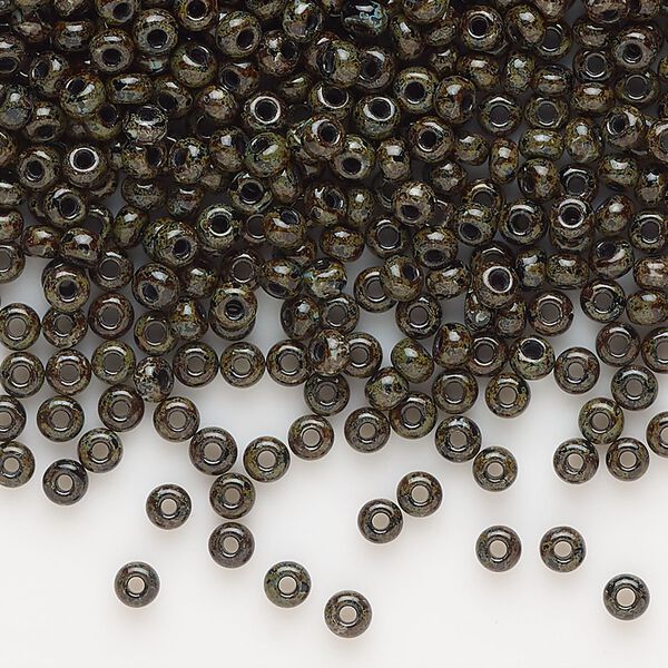 Seed bead, Preciosa Ornela, glass, opaque grey travertine, #8 rocaille. Sold per 50-gram pkg. image number 0