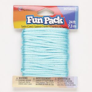 Cord, satin, blue, 2mm round. Sold per 24-foot pkg.