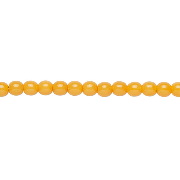 Bead, Czech dipped décor glass druk, opaque tangerine, 4mm round. Sold per 15-1/2" to 16" strand. image number 0