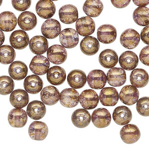 Bead 1pkg60, Czech glass druk, translucent copper luster, 6mm round.