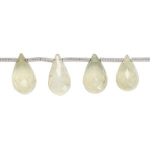 Prehnite 1pkg19, hand-cut top-drilled faceted teardrop bead natural 10x6mm-12x7mm