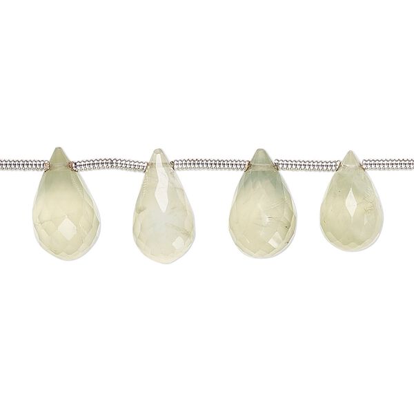 Prehnite 1pkg19, hand-cut top-drilled faceted teardrop bead natural 10x6mm-12x7mm image number 0