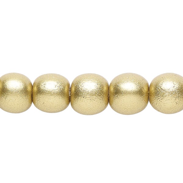 Bead 1pkg1, Taiwanese cheesewood (coated), painted metallic yellow gold, 9-10 round, 15-1/2 to 16 inches. image number 0