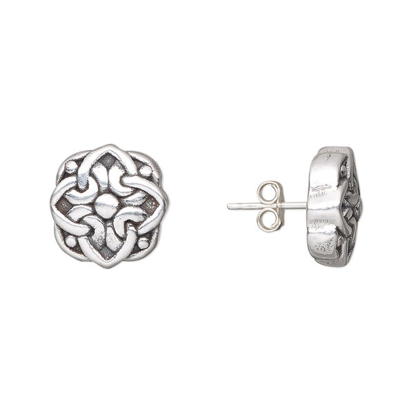 Earstud, antiqued sterling silver, electroformed, 12mm Celtic knot. Sold per pair. image number 0