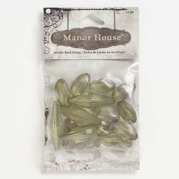 Bead mix, acrylic, transparent olive green, 6mm-36x13mm faceted double cone / faceted barrel / twisted oval. Sold per pkg of 27. image number 0