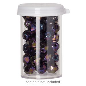 Vial, polystyrene and plastic, clear and white, 1-1/2 x 1-inch small vial with snap on cap. Sold per pkg of 6.