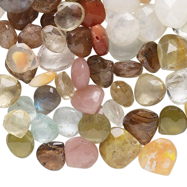 Multi-gemstone 1pkg1, hand-cut top-drilled faceted puffed teardrop bead 1 oz mix 6-9mm image number 0