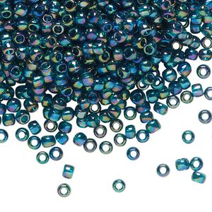 Seed bead, TOHO BEADS®, glass, pkg/250g, #8 round, translucent rainbow teal (TR-08-167BD).