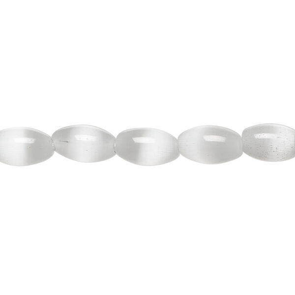 Bead, cat's eye glass (fiber optic glass), white, 9x6mm oval, quality grade. Sold per 15-1/2" to 16" strand. image number 0