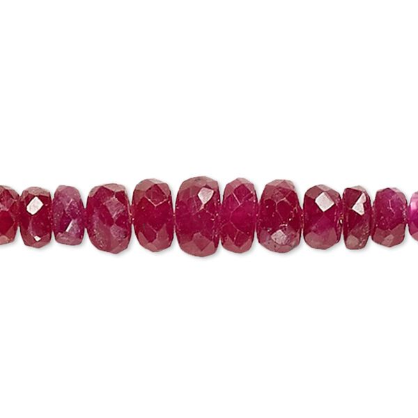 Bead, ruby (heated), 2x1mm-4x2mm graduated hand-cut faceted rondelle, B grade, Mohs hardness 9. Sold per 8-inch strand. image number 0