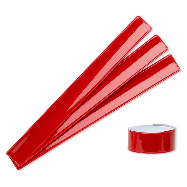 Bracelet, slap-on, plastic and steel, red, 1-inch wide, adjustable from 6 to 8-1/2 inches. Sold per pkg of 4. image number 0