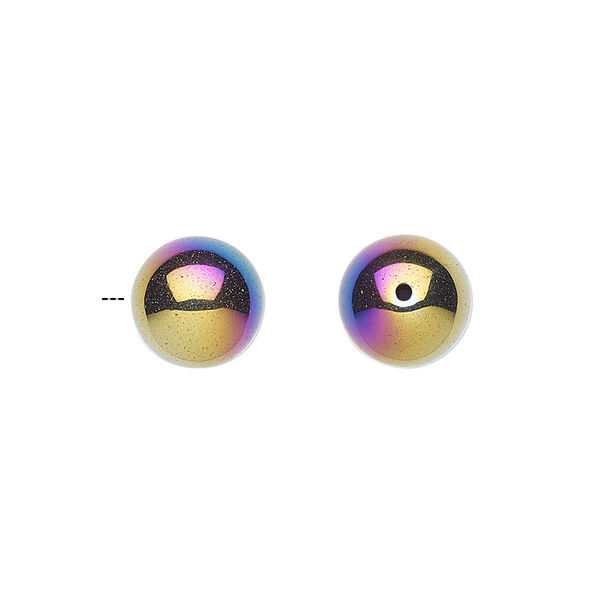 Hemalyke™ 1pkg4, electroplated half-drilled round bead 10mm image number 0