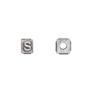 Bead, antiqued pewter (tin-based alloy), 8x6mm rectangle with alphabet letter "S". Sold per pkg of 4.
