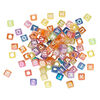 Bead mix, acrylic, translucent mixed rainbow colors AB, 6mm cube with alphabet letters. Sold per pkg of 100. image number 1