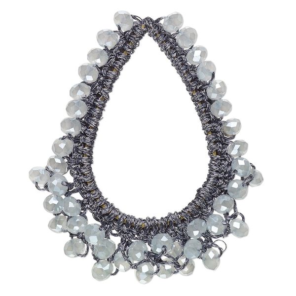 Focal, glass / nylon / steel, dark grey, 52x43mm-55x44mm open teardrop with fringe.. Sold per pkg of 2. image number 0