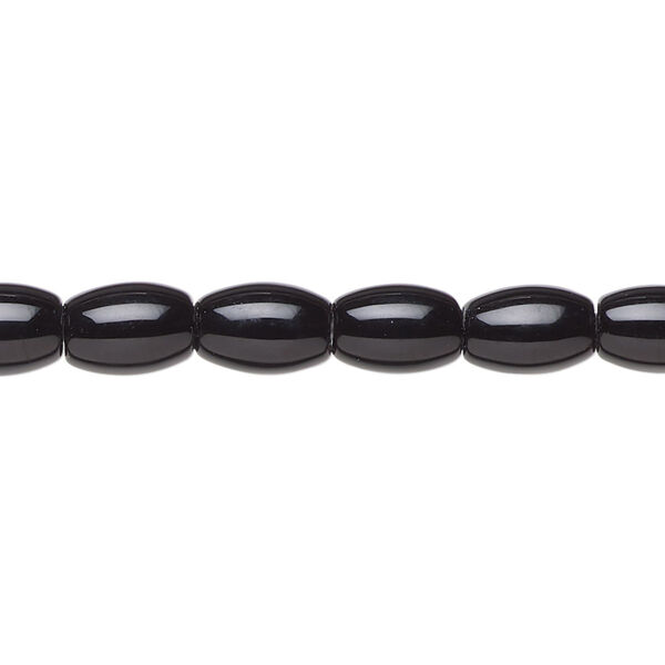 Bead, black onyx (dyed), 8x6mm oval, B grade, Mohs hardness 6-1/2 to 7. Sold per 15-1/2" to 16" strand. image number 0