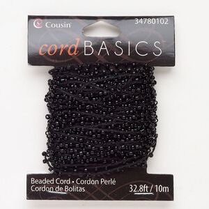 Glass / nylon 1pkg1, hand-crocheted round cord / seed bead black 32 foot 2mm
