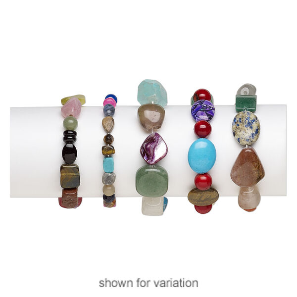 Multi-gemstone 1pkg5, mixed shape stretch bracelet 6.5 inch mix 6mm-30x22mm image number 2