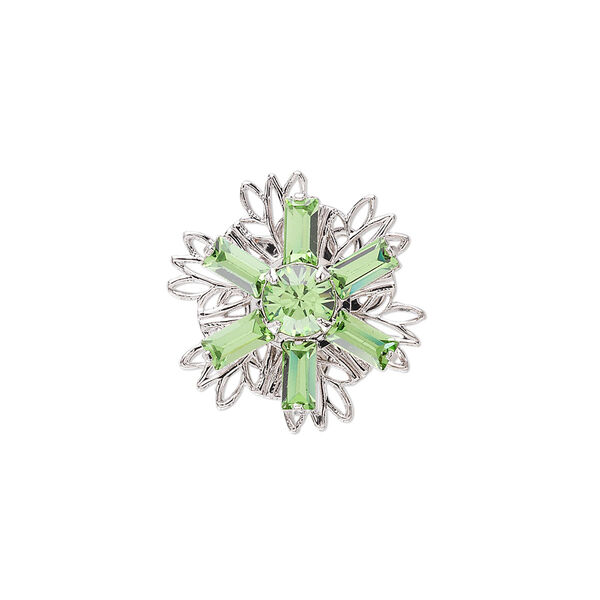 Sew-on 1pk peridot rhodium finish, Crystal Passions® 17mm flower 62002 image number 0