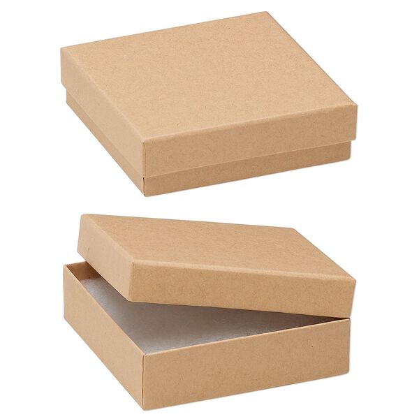 Box, kraft paper, "cotton"-filled, 3-1/2 x 3-1/2 x 1-inch square. Sold per pkg of 10. image number 0