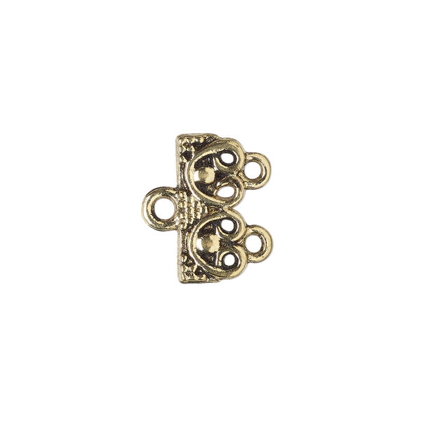 End bar, antique gold-finished "pewter" (zinc-based alloy), 16x7mm single-sided rectangle with beaded design and 2 loops. Sold per pkg of 12. image number 0