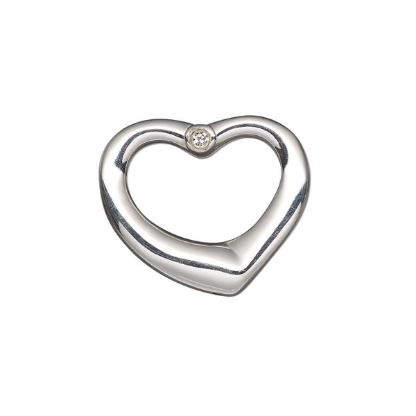 Component, sterling silver and cubic zirconia, clear, 22mmx20mm single-sided open heart. Sold individually. image number 0