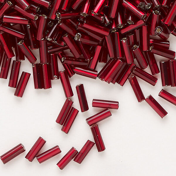 Bead, Preciosa Ornela Czech glass, bugle bead, pkg/50g, 1/4 inch, silver-lined transparent garnet, (97120). image number 0