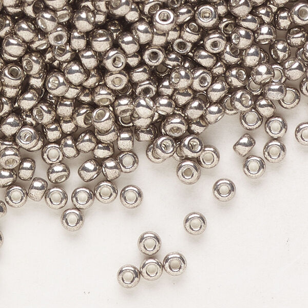 Seed bead, Miyuki, glass, pkg/250g, #8 rocaille, opaque galvanized pewter, (RR-1095). image number 0