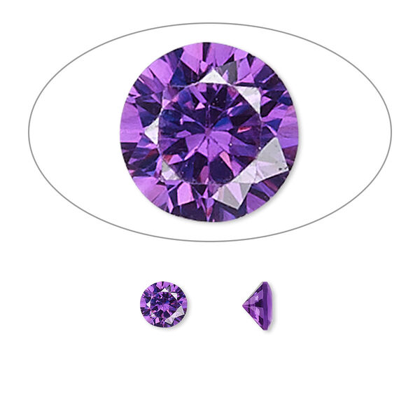 Gem, cubic zirconia, amethyst purple, 5mm faceted round, Mohs hardness 8-1/2. Sold per pkg of 2. image number 0