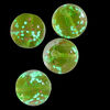 Bead, lampworked glass, clear / peridot green / glow-in-the-dark / gold, 14mm round. Sold per pkg of 4. image number 1