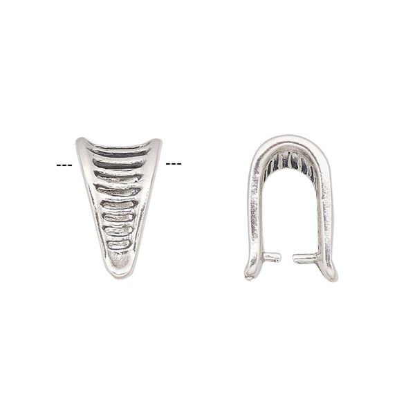 Bail, ice-pick, antiqued sterling silver, 13x9mm triangle with cutout lines, 10mm grip length. Sold individually. image number 0