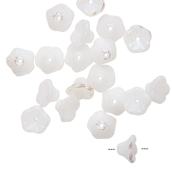 Bead, Preciosa, Czech pressed glass, opaque alabaster AB, 7x4.5mm flower. Sold per pkg of 20. image number 0