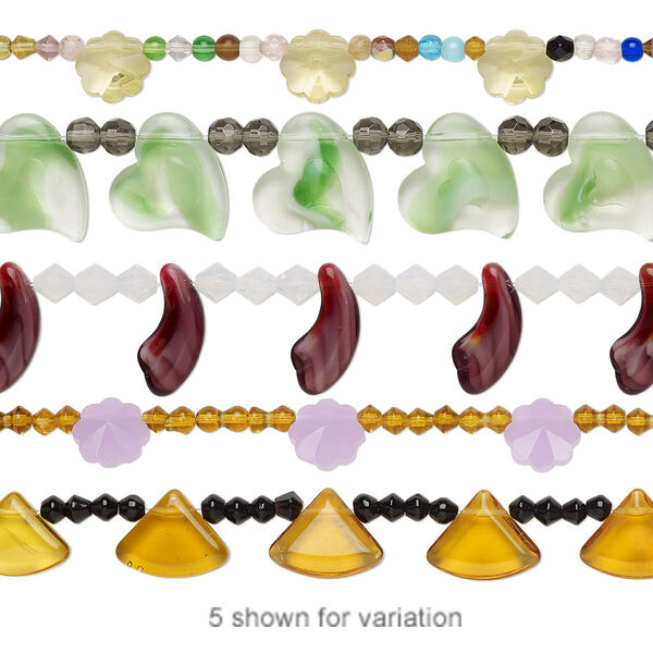 Bead mix, glass, translucent / transparent / opaque mixed colors, 4mm-29x21mm mixed shape. Sold per pkg of (3) 8-inch strands. image number 0