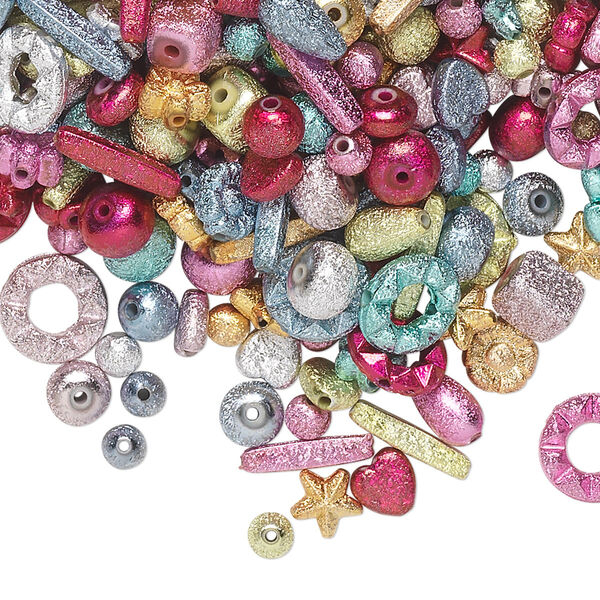 Bead mix, acrylic, mixed colors, 6mm-17x4mm mixed stardust shape. Sold per 100-gram pkg, approximately 300-400 beads. image number 0