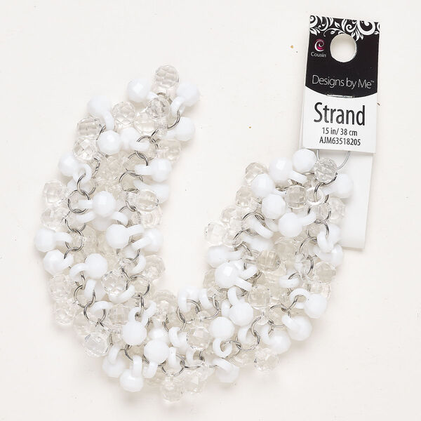 Steel / acrylic 1pkg1, faceted round drop 15 inch silver-finished / clear / white 8mm image number 0