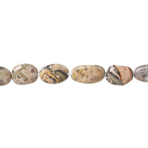Leopardskin jasper 1pkg1, hand-cut puffed oval bead natural, 13 inch 7x5mm-11x7mm