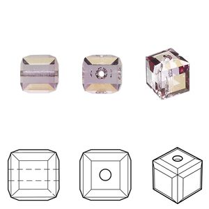 Bead 6pk dark rose, Crystal Passions® 8mm cube 5601