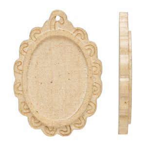 Focal, Japanese pagoda wood (natural), tan, 39x27mm single-sided top-drilled oval with 25x18mm non-calibrated oval glue-in setting. Sold per pkg of 8.