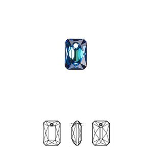 Drop 4pk crystal Bermuda blue P, Crystal Passions® 9x6mm pendant emerald cut 6435