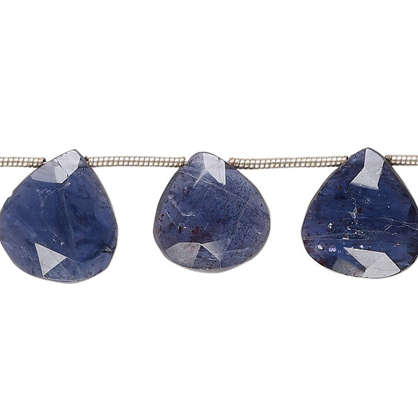 Bead, iolite (natural), medium to dark, 13x12mm-15mm hand-cut top-drilled faceted puffed teardrop, C+ grade, Mohs hardness 7 to 7-1/2. Sold per pkg of 13. image number 0