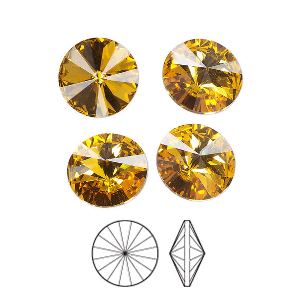 Chaton 6pk topaz foil back, Preciosa MAXIMA Czech crystal rhinestone 12mm rivoli image number 0