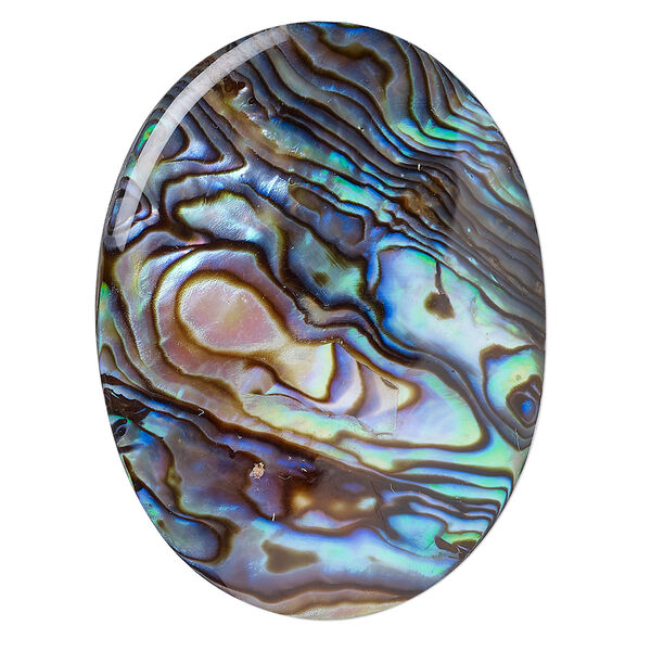 Cabochon, paua shell (coated), 40x30mm calibrated oval, Mohs hardness 3-1/2. Sold individually. image number 0