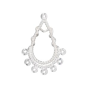 Drop, sterling silver, 24.5x15.5mm open teardrop with twisted design and 7 loops. Sold individually.