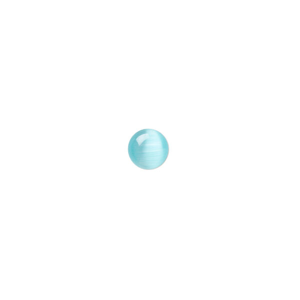 Cabochon, cat's eye glass (fiber optic glass), turquoise blue, 6mm calibrated round, quality grade. Sold per pkg of 10. image number 0